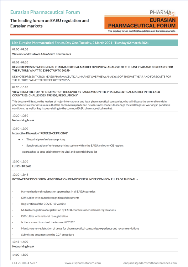 EURASIAN PHARMACEUTICAL FORUM (2-4 March 2021HYBRID)