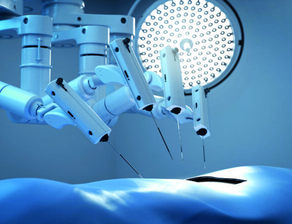 Medical technology concept with 3d rendering surgery robot in surgery room